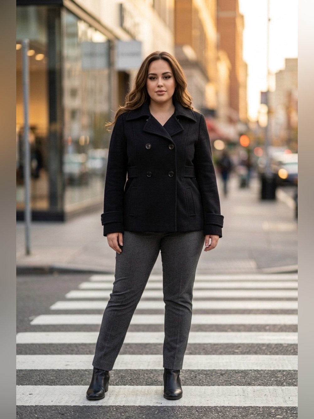 G by Guess Black Double-Breasted Wool Peacoat Jacket - Women's